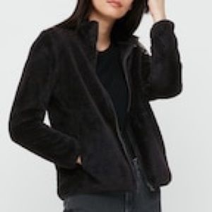 Uniqlo black fluffy yarn fleece full zip jacket